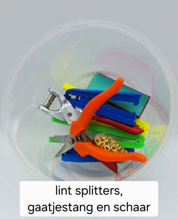 Lint splitters, gaatjestang en schaar
