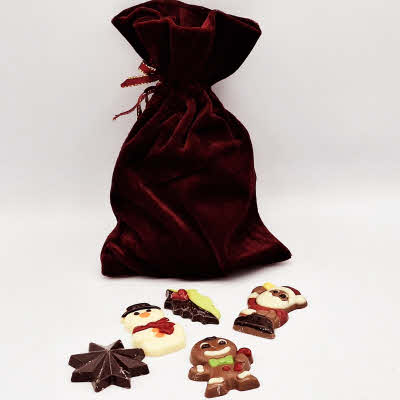 Fluwelen zakje met Kerstchocolaatjes