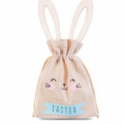 Linnen zakje Happy Easter houten oren
