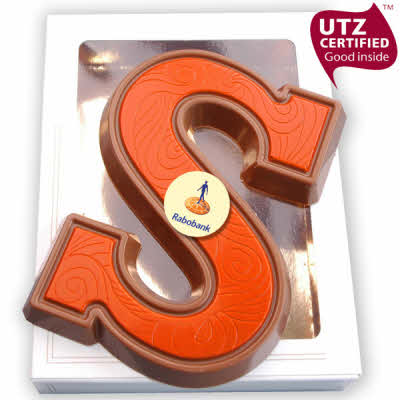 Chocolade letter Doublet oranje met logo